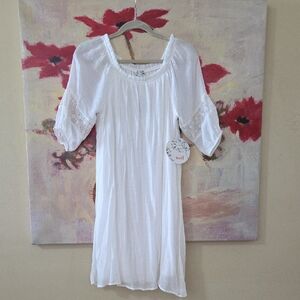 NAIF White Peasant Blouse with Subtle Blue Accents